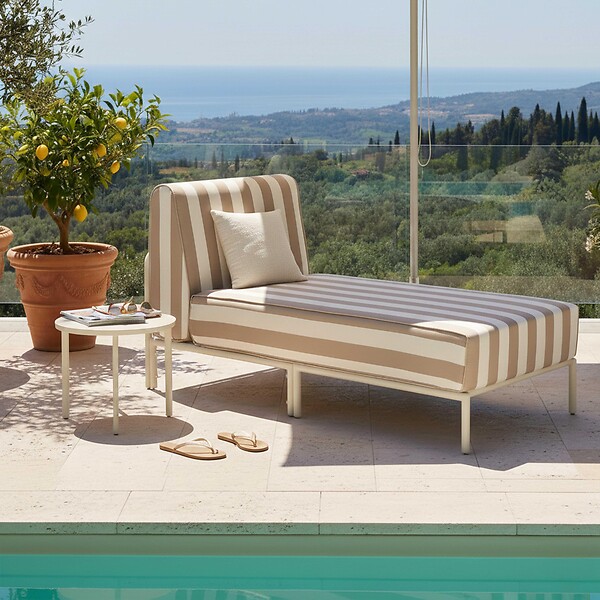 OVIALA - Méridienne rayée pour salon de jardin modulable en tissu beige - Patio - large