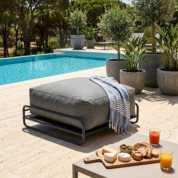 OVIALA - Pouf pour salon de jardin modulable avec structure gris - Mixi - large