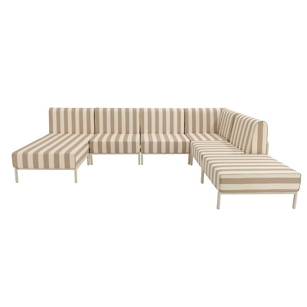 OVIALA - Salon de jardin bas modulable rayé 6 places beige - Patio - large