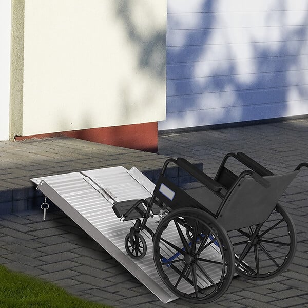 HOMCOM - Rampe de fauteuil roulant rampe de chargement antidérapante pliable avec bordures de sécurité max. 270 Kg alu - large