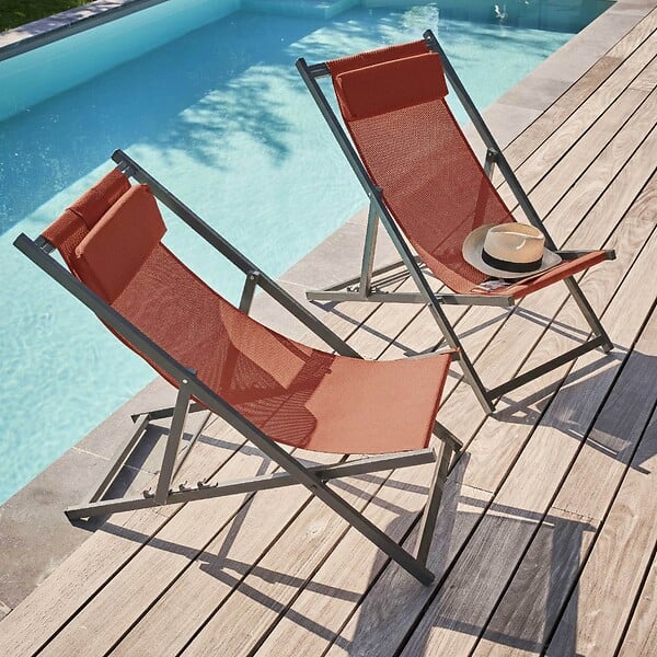 OVIALA - Lot de 2 transats en aluminium terracotta - Santiago - large