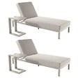 OVIALA - Lot de 2 bains de soleil inclinale avec tablettes en aluminium crème - Galapagos - vignette