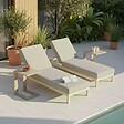 OVIALA - Lot de 2 bains de soleil inclinale avec tablettes en aluminium crème - Galapagos - vignette