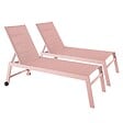 OVIALA - Lot de 2 bains de soleil en aluminium et textilène rose poudré - Nouméa - vignette
