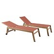 OVIALA - Lot de 2 bains de soleil effet bois inclinable avec roues terracotta - Futuna - vignette