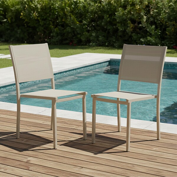 OVIALA - Lot de 2 chaises de jardin aluminium et textilène crème - Nice - large