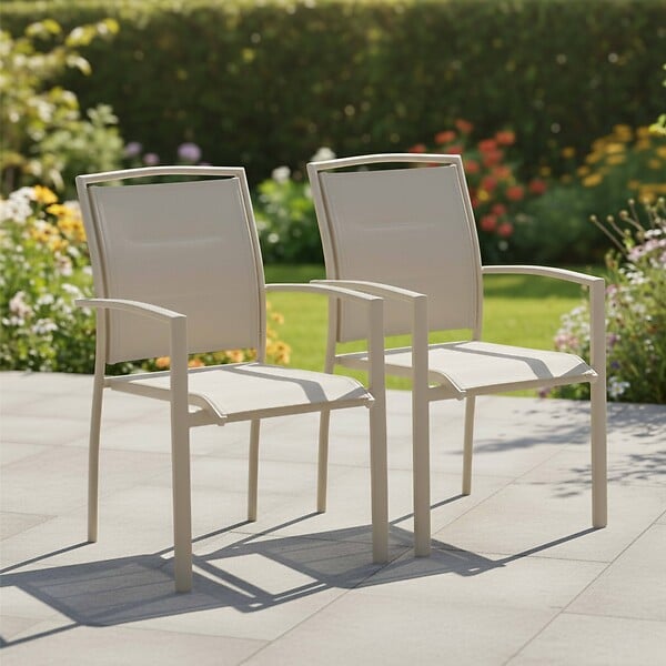 OVIALA - Lot de 2 fauteuils en aluminium crème - Butterfly - large