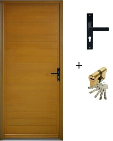 GD MENUISERIES - Porte d'entree Bois Pleine, Laura, H215 x L90 Côte Tableau p, Gauche (Poignee, Barillet ref 010723NO) - large