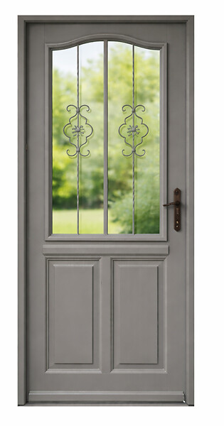 GD MENUISERIES - Porte d'entrée Bois Vitrée Santiago Gris Quartz, H215 x L90 cm Côte Tableau p.Gauche, (Poignée, Barillet ref 010723NO) - large