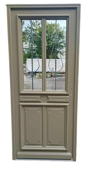 GD MENUISERIES - Porte d'entrée Bois Vitrée Baptiste Vert Gris Olive, H200 x L90 cm Côte Tableau p, Gauche, (Poignee, Barillet ref IN158RPL2 - IN303NEW) - large