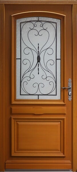 GD MENUISERIES - Porte d'entree Bois vitree, Curcuma, H215 x L80 cm Côte Tableau p.Gauche, (Poignee, Barillet ref IN158RPL2 - IN303NEW) - large