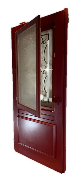 GD MENUISERIES - Porte d'entrée Bois Vitrée Canada Rouge pourpre, H215 x L90 cm Côte Tableau p.Droit (Poignee, Barillet ref 010403RFP) - large