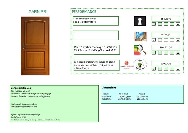 GD MENUISERIES - Porte d'entrée Bois Pleine Garnier, H215 x L90 cm Côte Tableau, p.Droit, (Poignée, Barillet ref 010723NO) - large