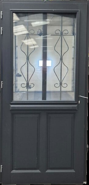 GD MENUISERIES - Porte d'entrée Bois Vitrée Sandro Gris Anthr., H215 x L90 cm Côte Tableau, p.Droit (Poignee, Barillet ref 010403FP) - large