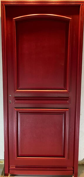 GD MENUISERIES - Porte d'entrée Bois Pleine Carene Rouge pourpre, H215 x L90 cm Côte Tableau, p.Droit (Poignée, Barillet ref N158RPL -IN158RCI) - large