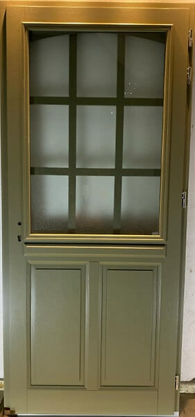 GD MENUISERIES - Porte d'entrée Bois Vitrée Andore Vert Gris Olive, H215 x L80 cm Côte Tableau p, Gauche, (Poignée, Barillet ref 010723NO) - large