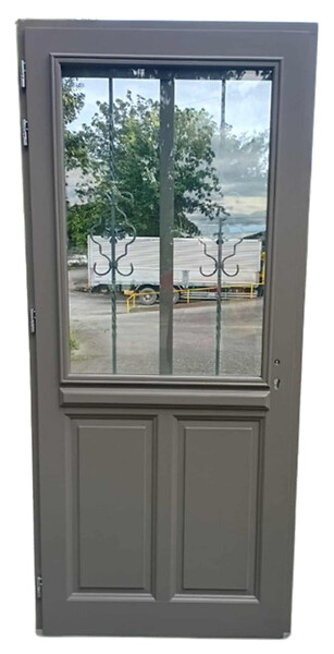 GD MENUISERIES - Porte d'entrée Bois Vitrée Santiago Gris Quartz, H215 x L90 cm Côte Tableau, p.Droit, (Poignée, Barillet ref 010723NO) - large