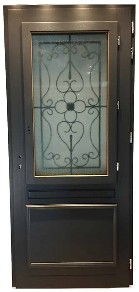 GD MENUISERIES - Porte d'entrée Bois Vitrée Candice Gris Anthr, H215 x L90 cm Côte Tableau p. Gauche (Poignee, Barillet ref 010403RFP) - large
