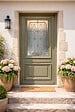 GD MENUISERIES - Porte d'entrée Bois Vitrée Canelle Vert Gris Olive, H215 x L90 cm Côte Tableau p,Droit, (Poignee, Barillet ref IN158RPL2 - IN303NEW) - vignette