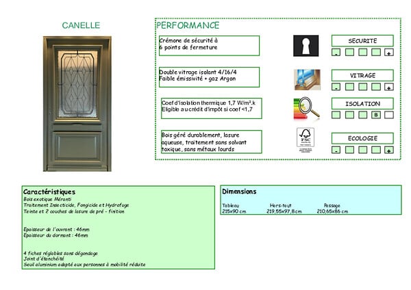 GD MENUISERIES - Porte d'entrée Bois Vitrée Canelle Vert Gris Olive, H215 x L90 cm Côte Tableau p,Droit, (Poignee, Barillet ref IN158RPL2 - IN303NEW) - large