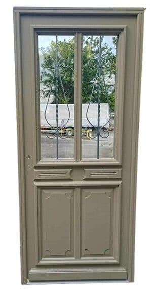 GD MENUISERIES - Porte d'entrée Bois Vitrée Baptiste Vert Gris Olive, H200 x L90 cm Côte Tableau p.Droit, (Poignee, Barillet ref IN158RPL2 - IN303NEW) - large
