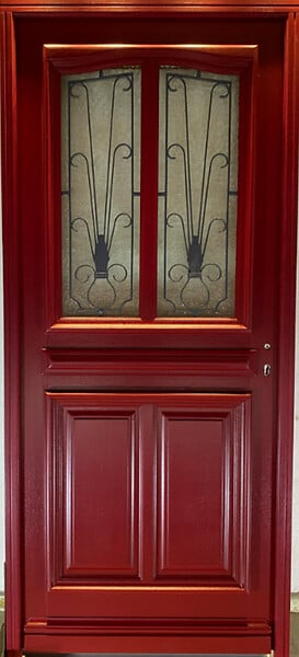 GD MENUISERIES - Porte d'entrée Bois Vitrée Martine Rouge pourpre, H215 x L90 cm Côte Tableau p. Gauche, (Poignee, Barillet ref IN158RPL2 - IN303NEW) - large