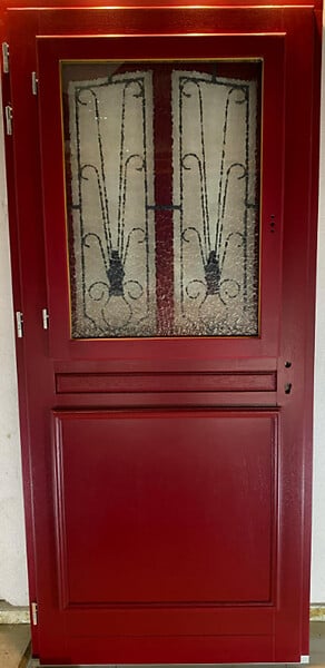 GD MENUISERIES - Porte d'entrée Bois Vitrée Martine Rouge pourpre, H215 x L90 cm Côte Tableau p. Gauche, (Poignee, Barillet ref IN158RPL2 - IN303NEW) - large