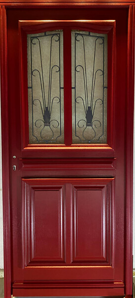 GD MENUISERIES - Porte d'entrée Bois Vitrée Martine Rouge pourpre, H215 x L90 cm Côte Tableau p.Droit, (Poignee, Barillet ref IN158RPL2 - IN303NEW) - large