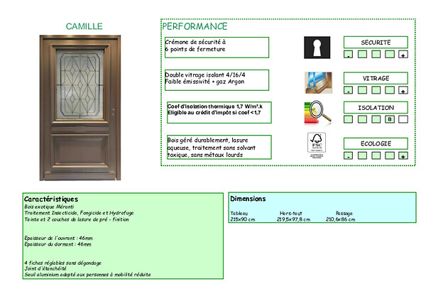 GD MENUISERIES - Porte d'entrée Bois Vitrée Camille Gris Quartz, H215 x L90 cm Côte Tableau p.Droit (Poignee, Barillet ref 010403RFP) - large