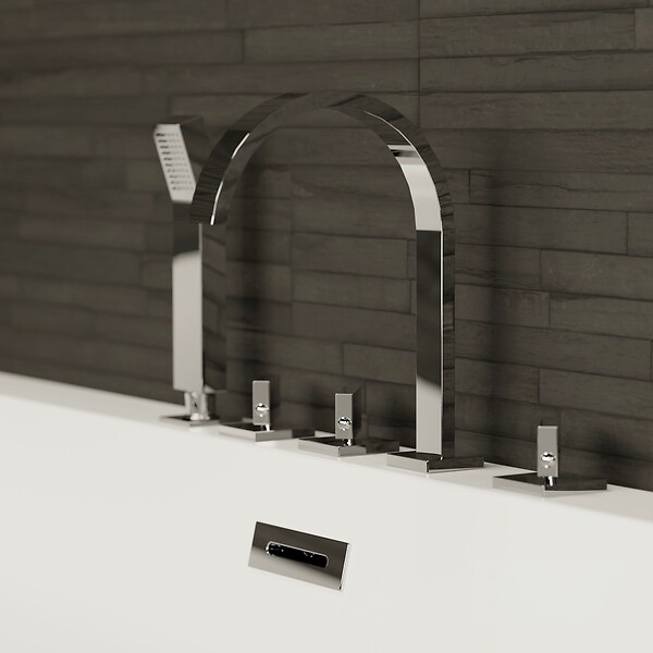 SPALINA - Baignoire Semi-îlot Murale D'angle Capri 180 Gauche Blanche + Robinetterie Infinite Chromée 180 X81 X58 Cm, By Spalina - large