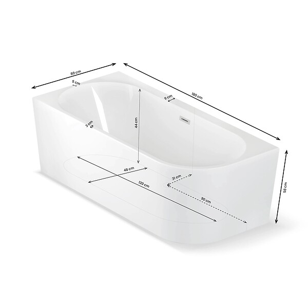 SPALINA - Baignoire Semi-îlot Murale D'angle Capri 180 Gauche Blanche + Robinetterie Infinite Chromée 180 X81 X58 Cm, By Spalina - large