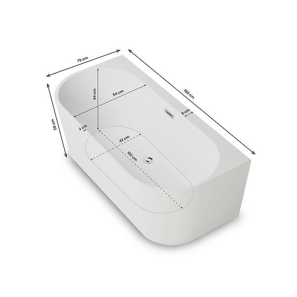 SPALINA - Baignoire Semi-îlot Murale Naos 160 Blanche 160 X75 X58 Cm, By Spalina - large