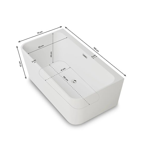 SPALINA - Baignoire Semi-îlot Murale Mint 150 Blanche 150 X75 X57 Cm, By Spalina - large