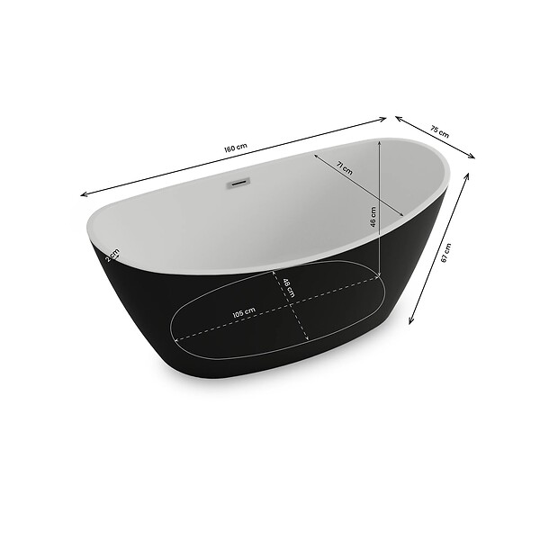 SPALINA - Baignoire îlot Ovale Neroon 2.0 160 Noire 160 X75 X67 Cm, By Spalina - large