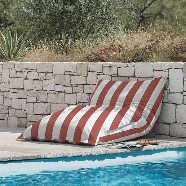 OVIALA - Housse vide de pouf rayé XXL imperméable 180x145 cm argile et blanc - Solys - large