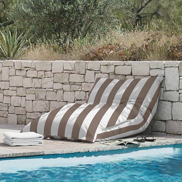 OVIALA - Housse vide de pouf rayé XL imperméable 140x120 cm taupe et blanc - Solys - large