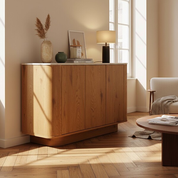 OVIALA - Buffet effet bois 3 portes L 120 cm bois clair  - Theodore - large