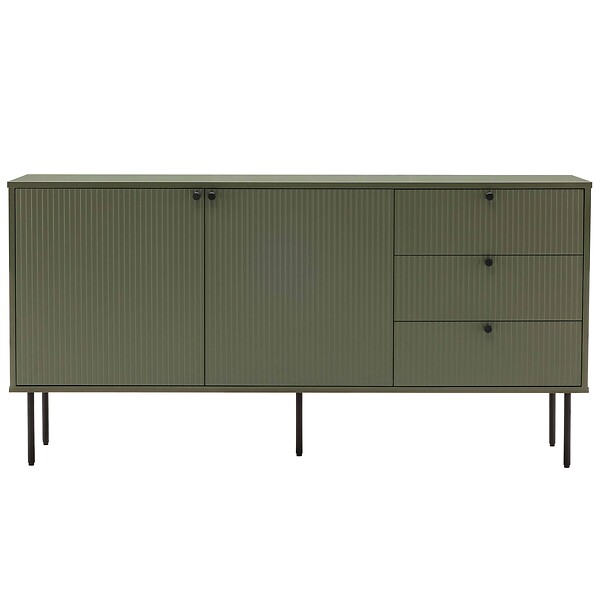 OVIALA - Buffet 2 portes et 3 tiroirs décor mélaminé 150 cm vert olive - Romeo - large