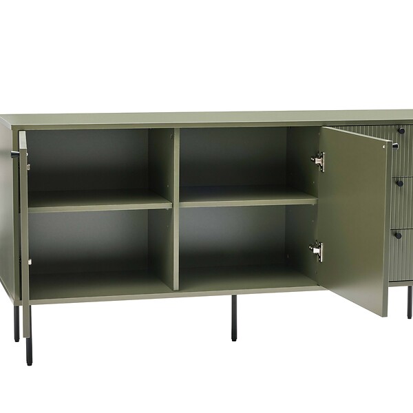 OVIALA - Buffet 2 portes et 3 tiroirs décor mélaminé 150 cm vert olive - Romeo - large