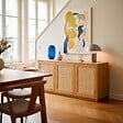 OVIALA - Buffet effet bois 3 portes en rotin L 160 cm bois clair  - Walter - vignette