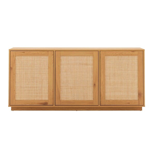 OVIALA - Buffet effet bois 3 portes en rotin L 160 cm bois clair  - Walter - large