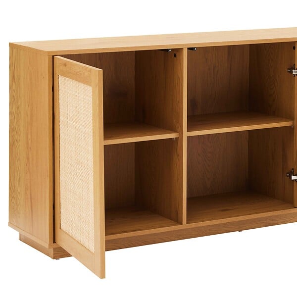 OVIALA - Buffet effet bois 3 portes en rotin L 160 cm bois clair  - Walter - large