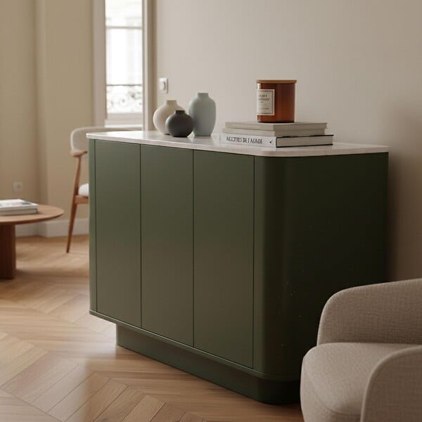 OVIALA - Buffet uni 3 portes L 120 cm vert olive - Theodore - large