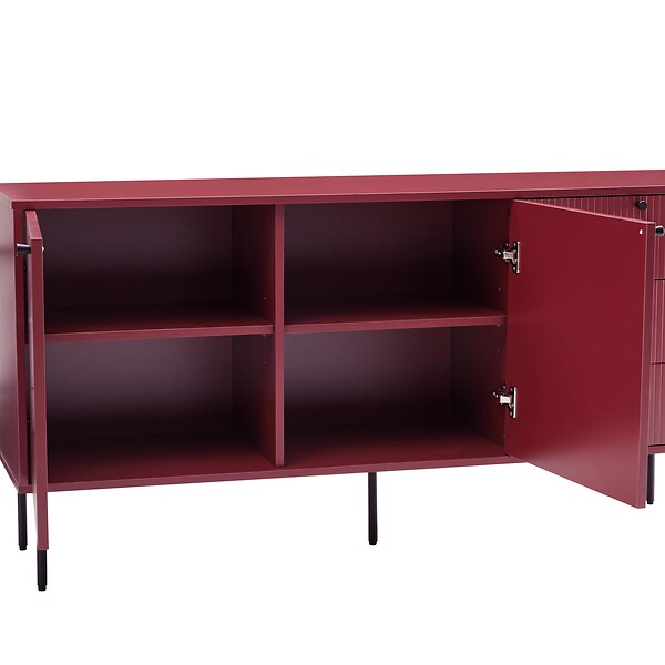 OVIALA - Buffet 2 portes et 3 tiroirs décor mélaminé 150 cm bordeaux - Romeo - large