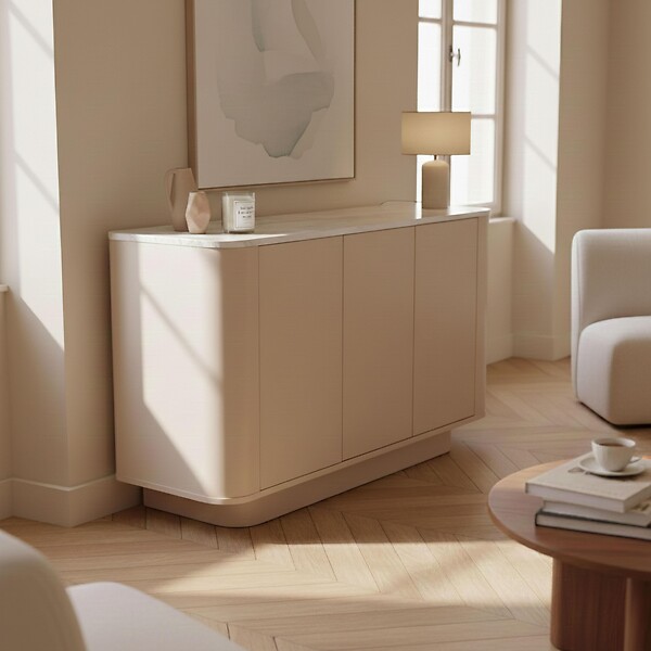 OVIALA - Buffet uni 3 portes L 120 cm crème - Theodore - large
