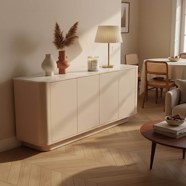 OVIALA - Buffet uni 4 portes L 180 cm crème - Theodore - large