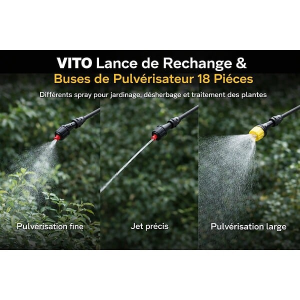 VITO - Kit Lance de Rechange + Buses de Pulvérisateur Spécial Produits Corrosifs 18Pièces Accessoires Pulvérisateur Batterie 16L VITO - large
