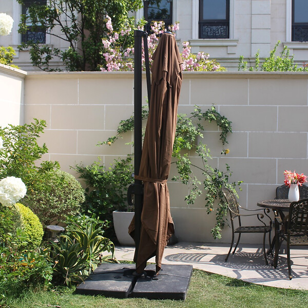 CONCEPT USINE - Ensemble parasol  marron 3x4m et 4 dalles à lester CESARE - large