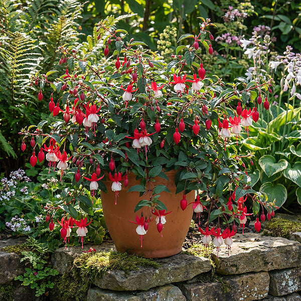 BLOOMIQUE - Lot de 6 - Fuchsia Madame Cornelissen - Fuchsia - Plante de Jardin - Vivace - H. 10-20 cm - P. 9 cm - large