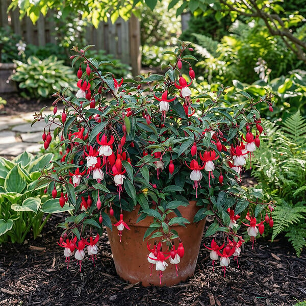 BLOOMIQUE - Lot de 6 - Fuchsia Madame Cornelissen - Fuchsia - Plante de Jardin - Vivace - H. 10-20 cm - P. 9 cm - large